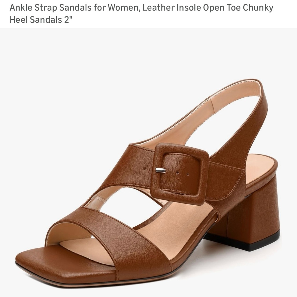 Women's Tan Block Heel Slingback Sandals With Buckle